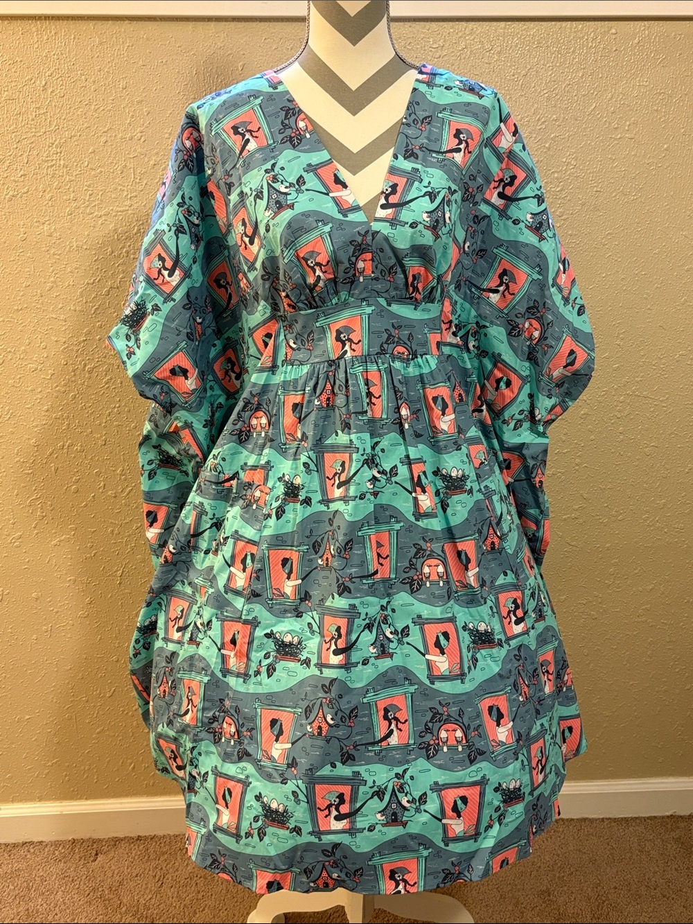 BNWT Brownstone Betties Midi Caftan in Peach & Aqua Size L (XL-4X)